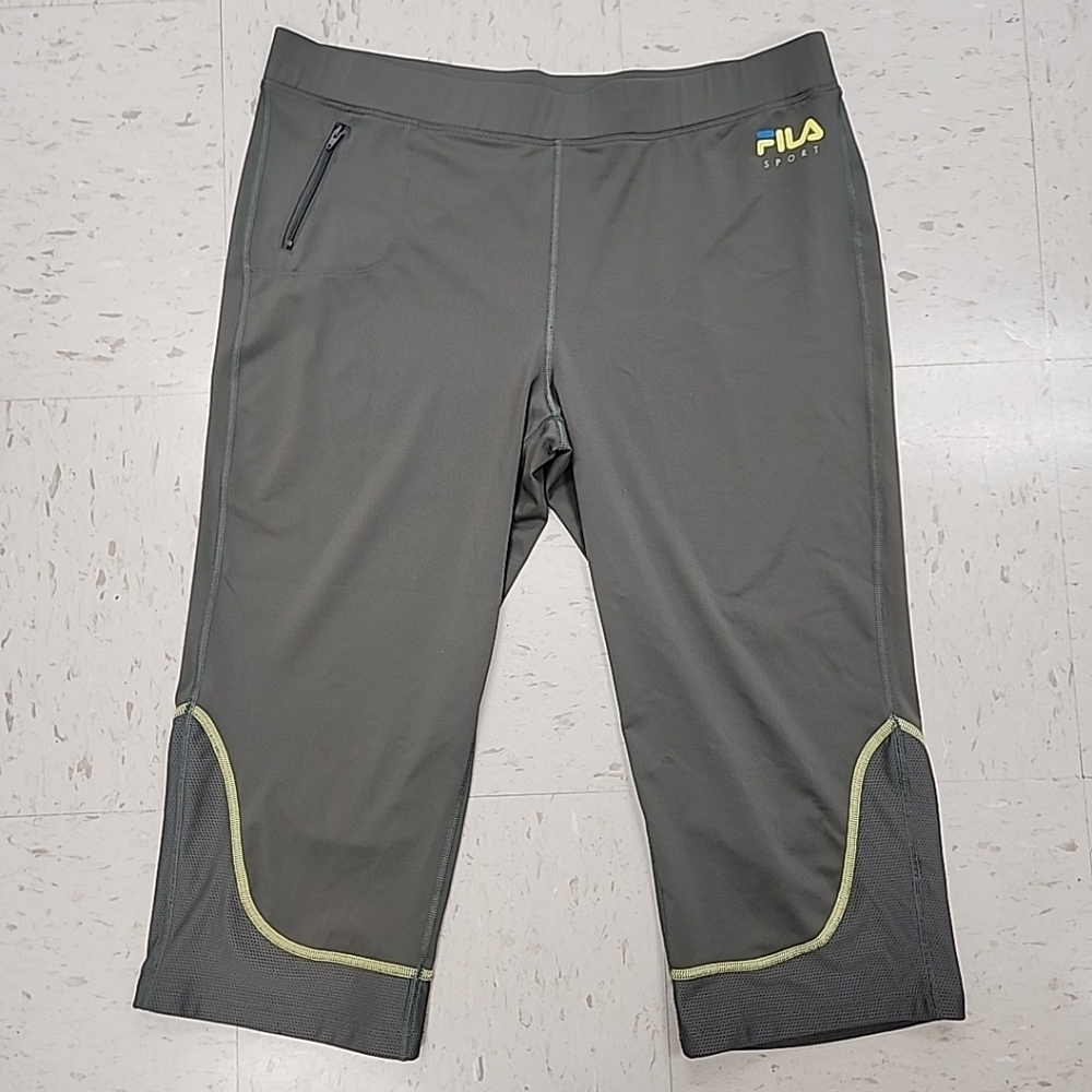 Fila Sport Green Gray Performance Cropped Capri Running Pants Women's Large